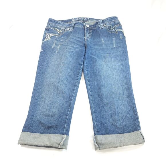 Grace in LA Capri Button Zip Denim Medium Wash Jeans Womens Size 13 Blue - Picture 2 of 9